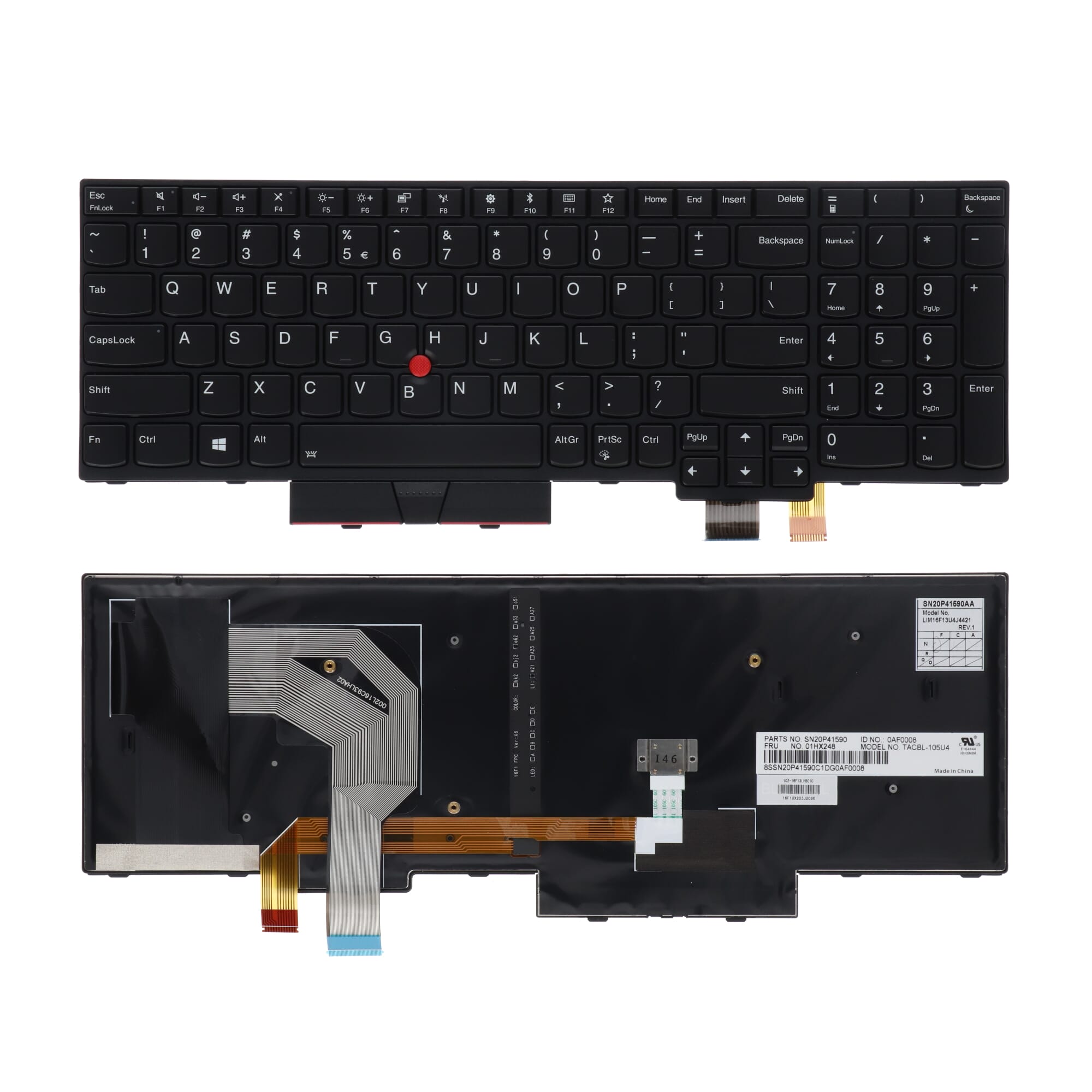 Lenovo Laptop Toetsenbord Qwerty US, Backlight - Zwart